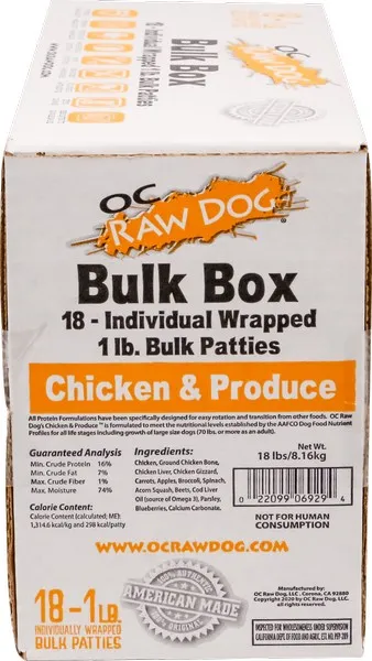 18 Lb OC Raw Bulk Chicken & Produce Patties Box - Health/First Aid